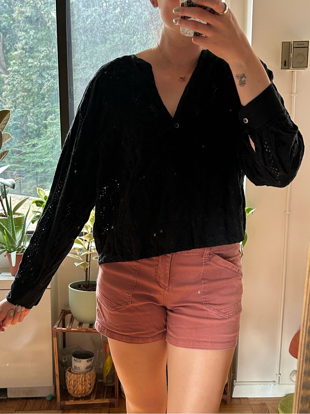 Madewell Black Eyelet V-Neck Blouse